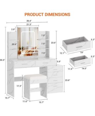 Makeup Vanity - Vanity Desk Mirror and Lights - White Vanity for Bedrooms, Apartments, Easy to Assemble