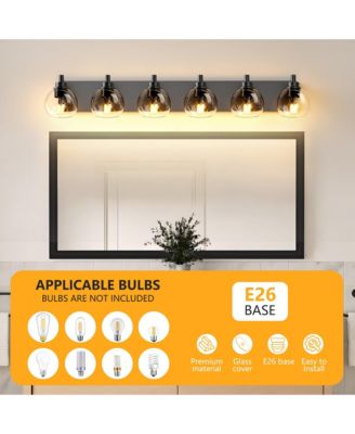 Bathroom Vanity Light Fixtures, 6-Light Bathroom Light Fixtures Over Mirror, Wall Lighting with Glass Shade for Living Room, Bedroom, Hallway