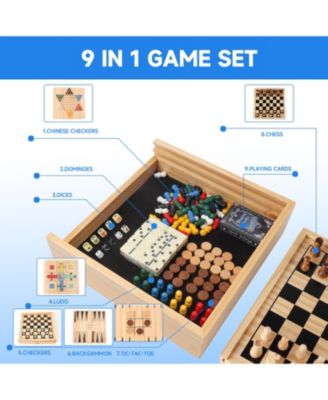 9-in-1 Chess/Checkers/Backgammon/Dominoes/Tic-Tac-Toe/Ludo/Chinese Checker/Playing Cards/Poker Dice
