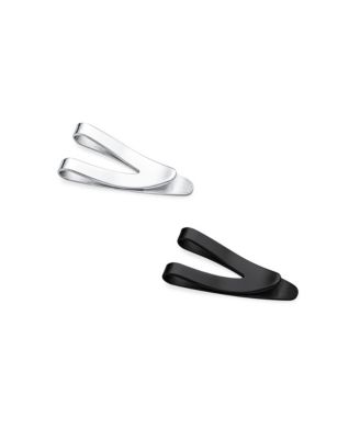 Set of 2 Silver Black V-Shaped Money Clip Card Holder Brushed Stainless Steel