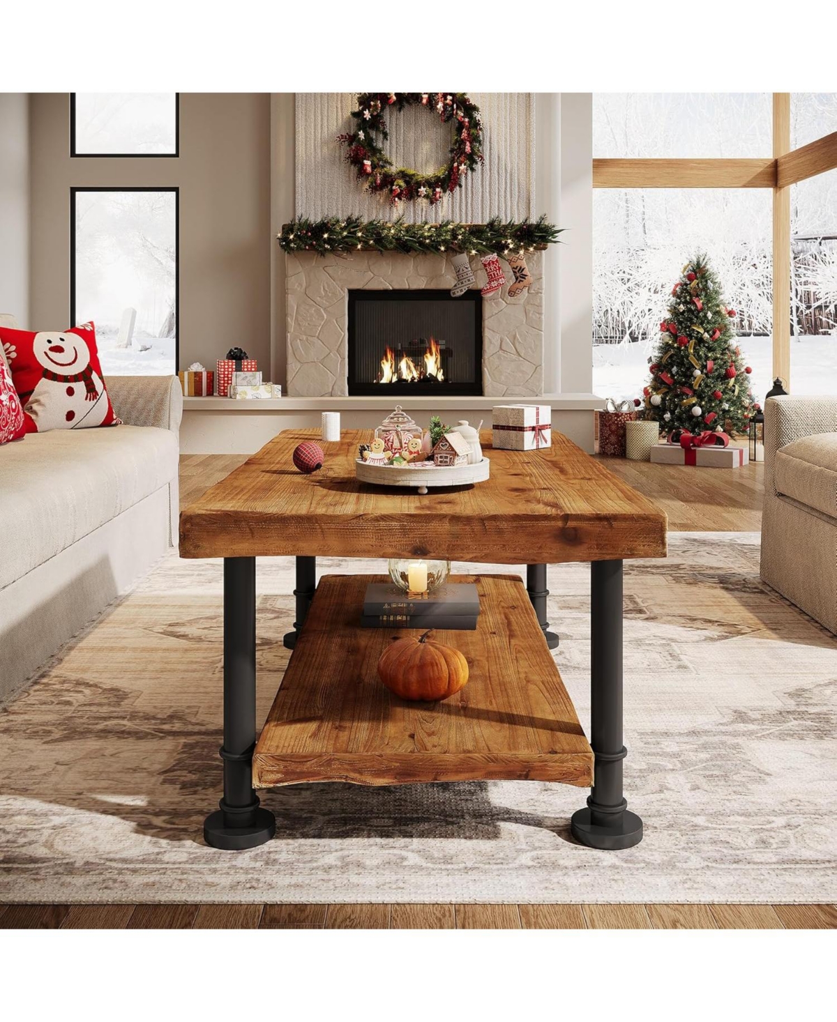 Tribesigns Wood Coffee Table, 2-Tier Coffee Table with Storage