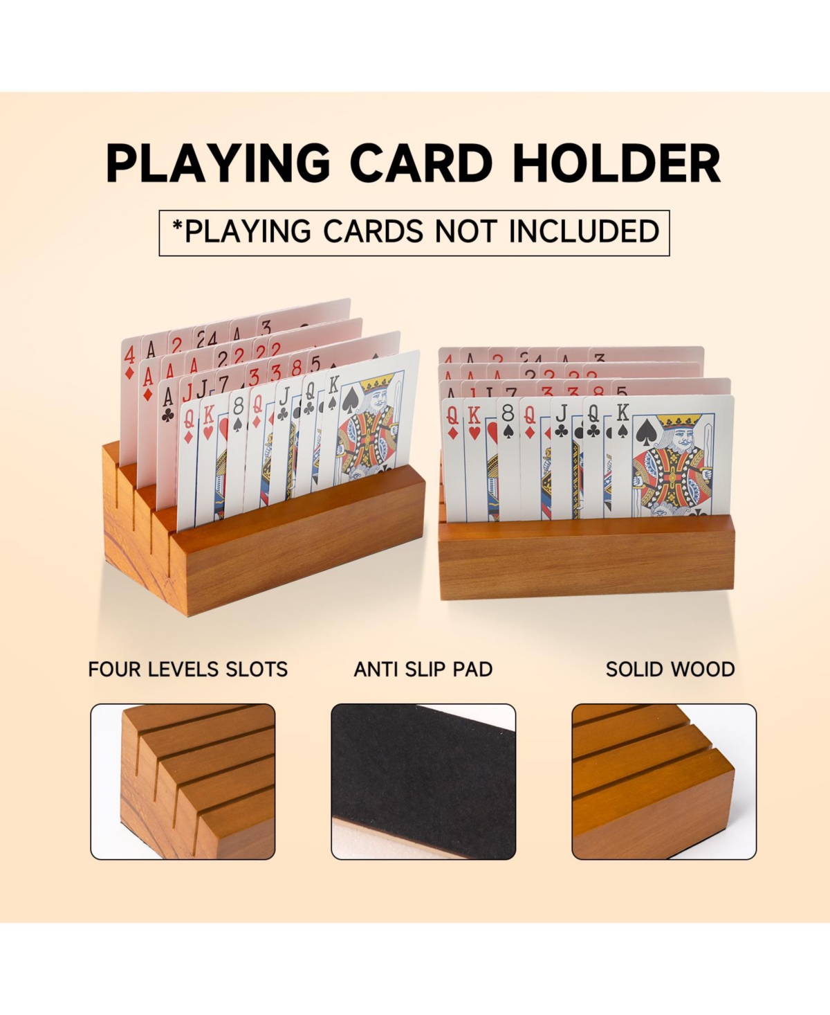 Gse Games & Sports Expert Set of Wooden Playing Card Holders Tray Racks Organizer for Kids Seniors Adults