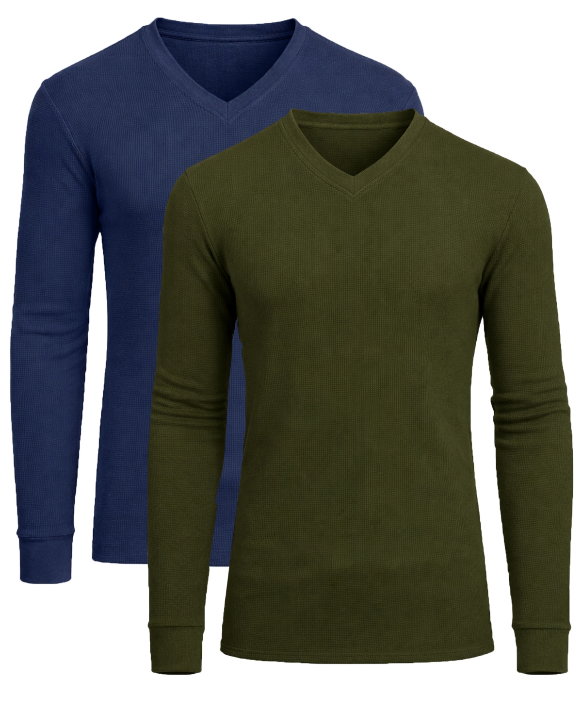 Galaxy By Harvic Men's Long-Sleeve V-Neck Thermal Shirt, 2-Pack - Navy/Olive-image