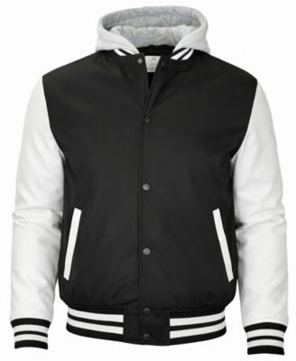 Men's Ribbed Collar Hooded Varsity Jacket