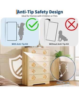 Fluted 5-Drawer Dresser for Bedroom, 42.9" Tall Wooden Chest with Large Storage & TV Stand Use, Beige