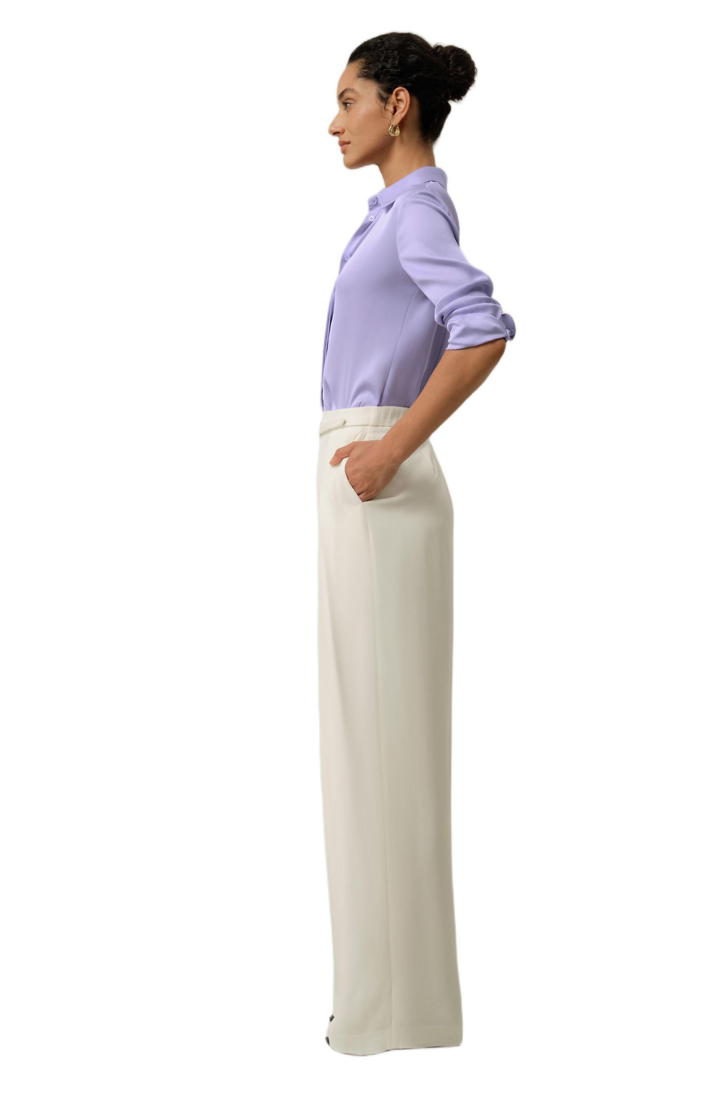 Женские брюки LILYSILK Heavy-Weight Silk Crepe Wide-Leg, цвет: Натуральный белый — фото 2