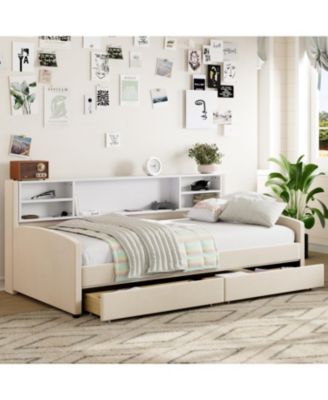 Twin size Upholstered Platform Bed with Storage and Drawers