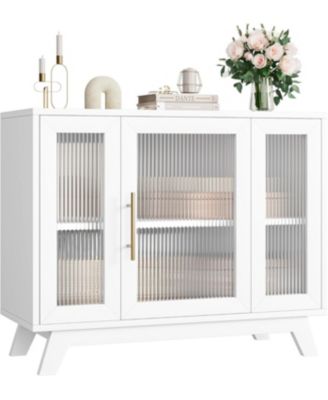 36" Sideboard Buffet Cabinet with storage, farmhouse style, glass doors and adjustable shelves for dining room or living room