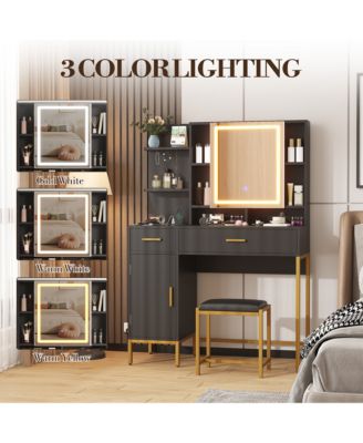 Makeup Vanity Desk with LED Lighted Mirror and Charging Station