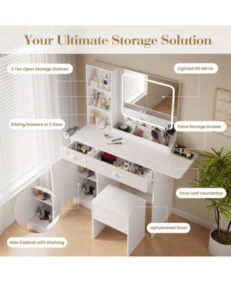 Makeup Vanity  Lighted Mirror - Vanity Desk  for Bedrooms, Apartments, Easy to Assemble