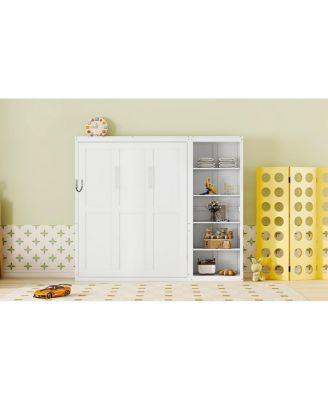 Queen Size Murphy Bed Wall Bed with Shelves, White