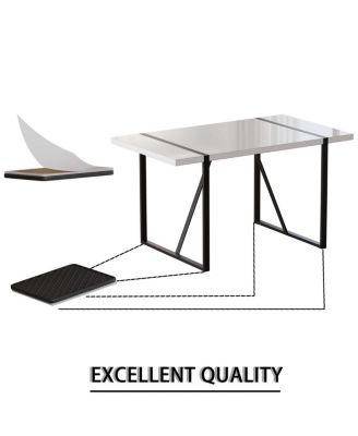  55" Modern Rural Industrial White Dining Table with Black Metal Legs