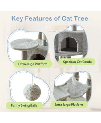 44in Cat Tree Tower: Multi-Cat Climbing, Sisal Posts, Extended Platform, Hammock