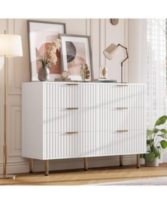 Green 8 Drawer Dresser for Bedroom, Fluted Dresser with Large Drawers and Sturdy Gold Legs Support, Dressers Chests of Drawers for Bedroom