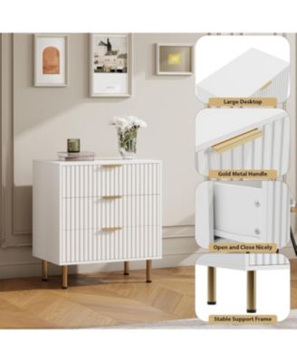 Fluted 3 Drawer Dresser for Bedroom, Modern Nightstand with Deep Drawers
