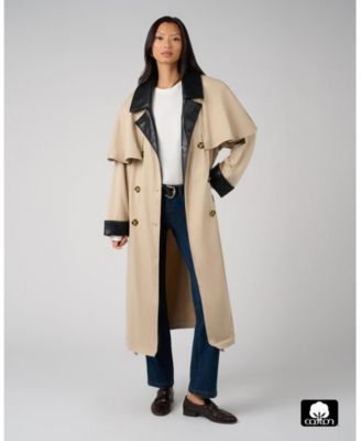 Women's Leather Trim Trench Coat