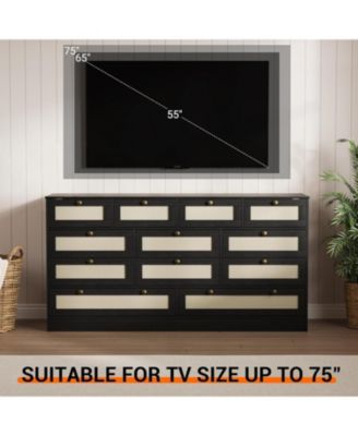 12 Drawer Wood Dressers for Bedroom, Wooden Dressers for Adult Bedroom, Modern TV Stand Dresser for 65 inch TV, 61'' Wide Chest of Drawers