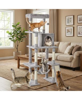 63in Cat Tree Tower: Large Multi-Story, Sisal Posts, Extended Platform, Hammock