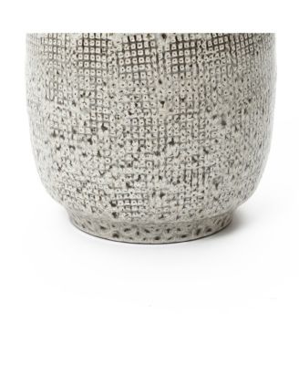 Stone Speckle Textured Ceramic Planter, 12" Grid-Pattern Pot for Indoor/Outdoor Decor