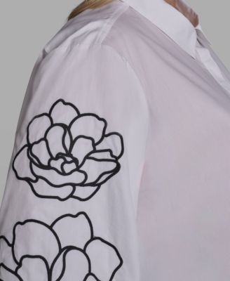 Plus Size Floral Detail Collared Top