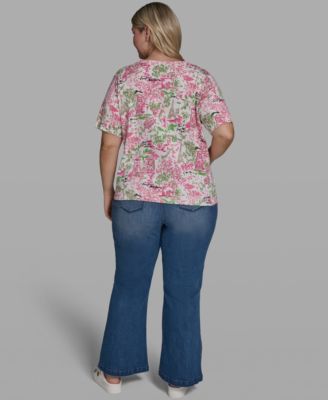 Plus Size Floral Printed V-Neck Top
