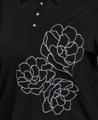 Plus Size Floral Polo Short-Sleeve Top