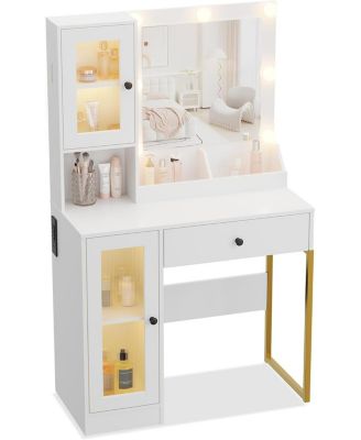 Makeup Vanity Desk  LED Lights and Mirror 3 Color Modes Bulbs Dressing Table  for Bedrooms, Apartments, Easy to Assemble