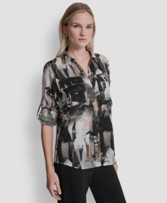 Women's Printed Roll-Tab Shirt