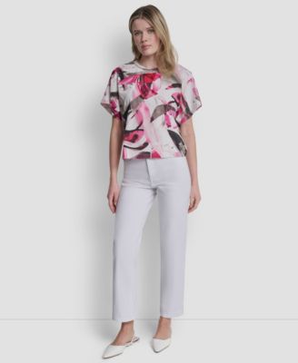 Women's Heart Print Short-Sleeve Crew Neck Top