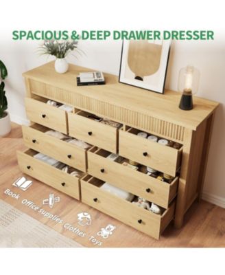 6 Drawer Dresser for Bedroom, Wooden Chest of Drawers, Fluted TV Stand, Storage Organizer for Living Room, Hallway and Entryway