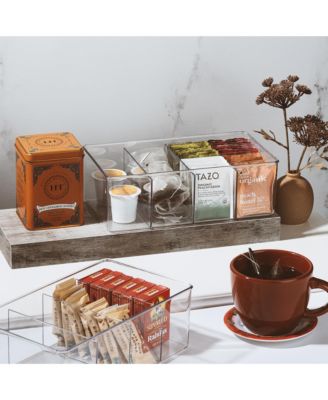 2 Pack Storage Bins with Dividers - Store Tea Bags, Seasonings, Drink Packets, Oatmeal