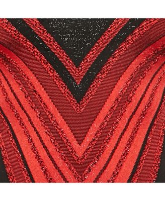 Women's Red/black Chevron Lurex Knit Bodycon Dress