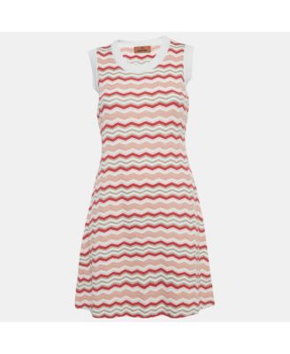 Women's Pink Zig-Zag Knit Sleeveless Mini Dress
