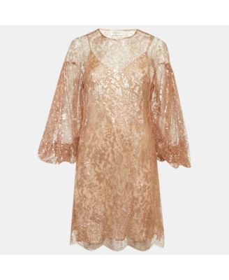 Womens Rose Gold Lace Mini Dress