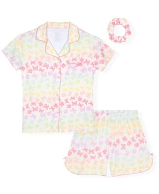Girls' 6X-14 Multi Butterfly Print Top, Short Pants & Scrunchie, 3-Piece Set