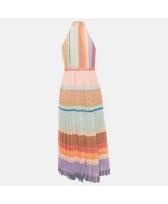 Women's Multicolour Striped Picnic Pleated Midi Dress