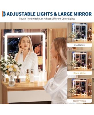 Vanity Desk Mirror and Lights - Modern Makeup Dressing Table for Bedrooms, Apartments, Easy to Assemble