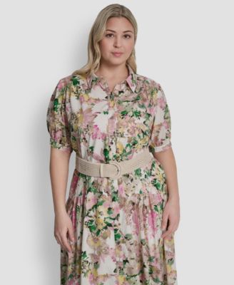 Plus Size Drop Waist Collared Shirtdress