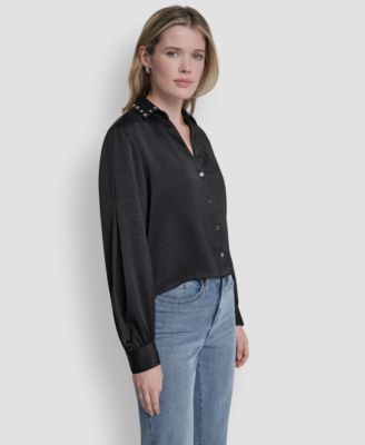Women's Studded Collar Y-Neck Shirt