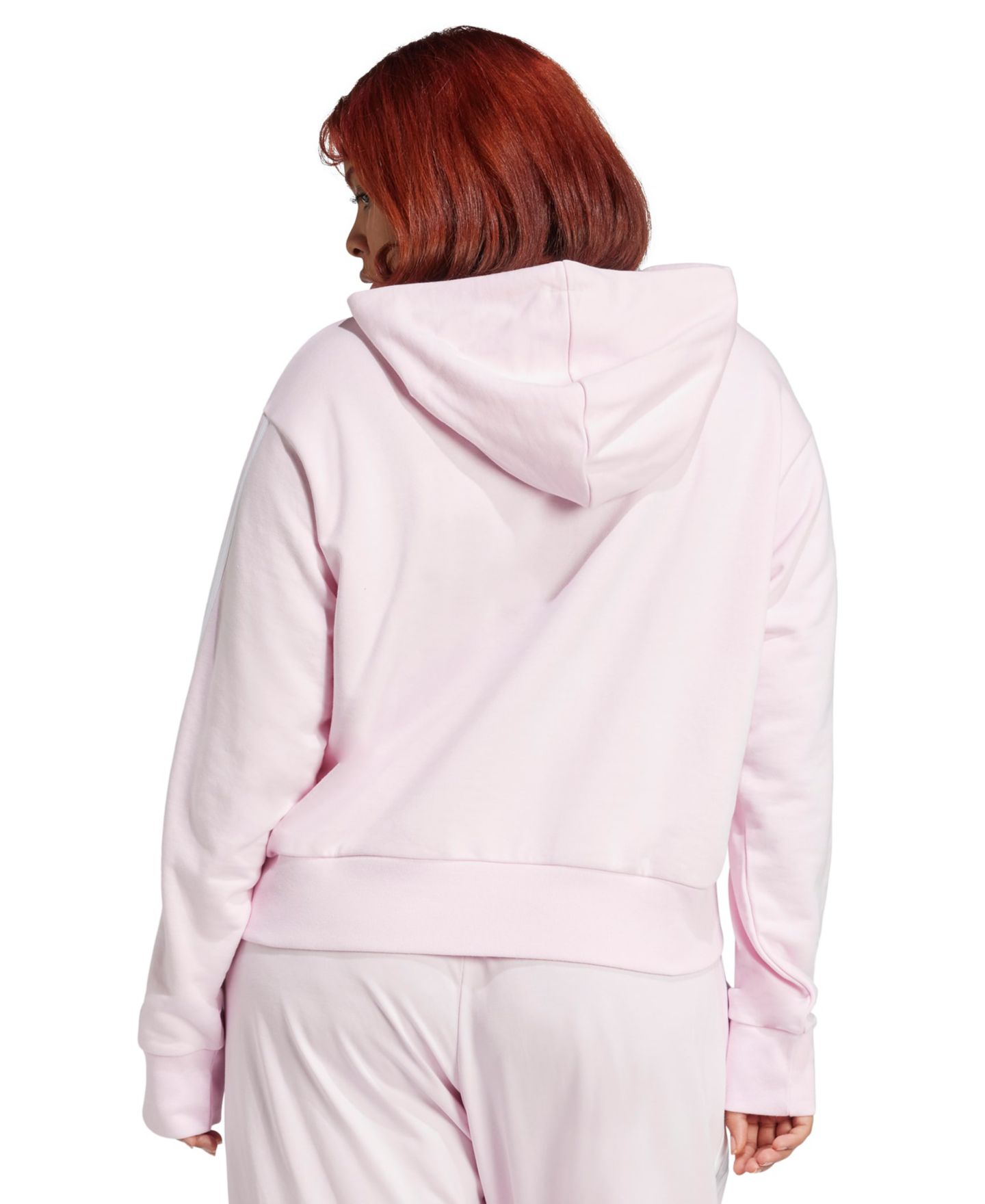 Женское худи adidas Plus Size Essentials 3-Stripes French Terry Sportswear Quarter-Zip, цвет: Прозрачный розовый / Белый — фото 4