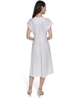 Women's Button Down A-Line Midi Dress