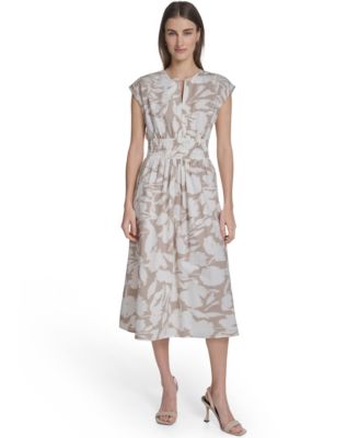 Women's Floral Smocked A-Line Midi Dress