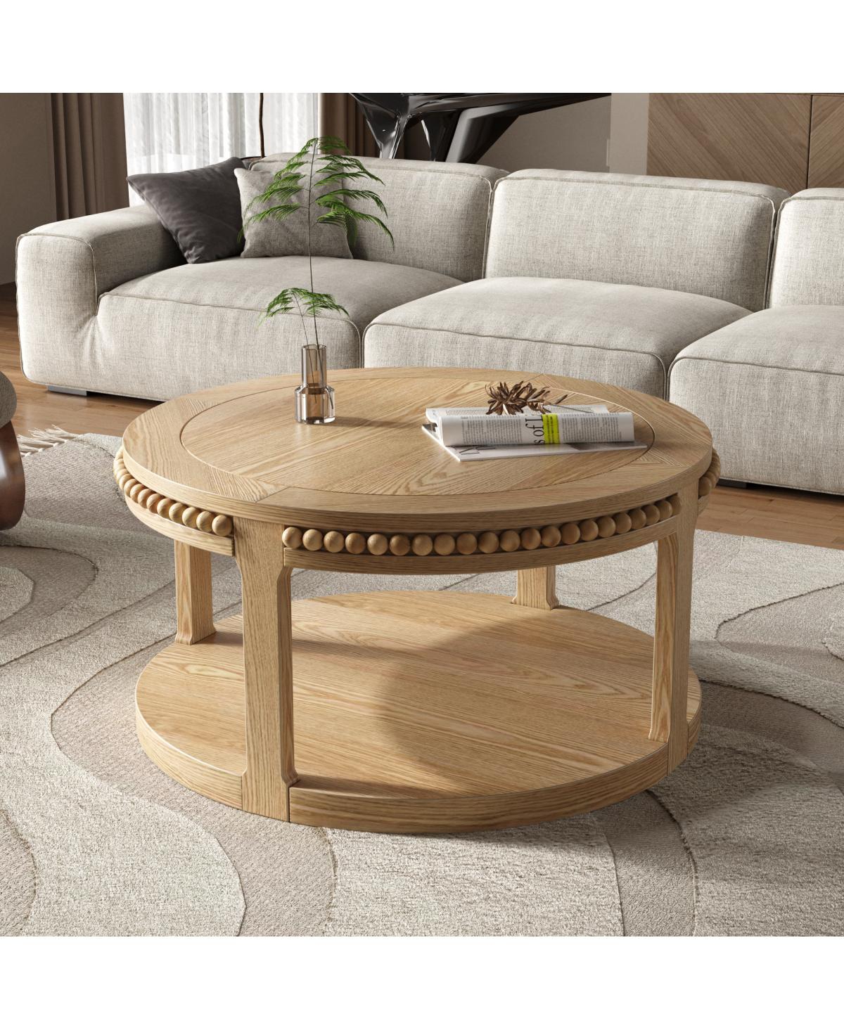 Streamdale Furniture Solid Wood Round Coffee Table - Two-Tier Wood