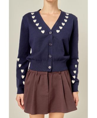 Women's Heart Contrast Knit Cardigan