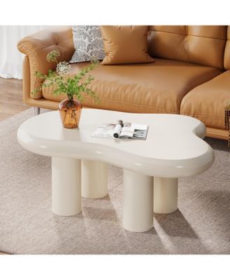 46.4" White Cloud Coffee Table, Irregular Center Tea Table