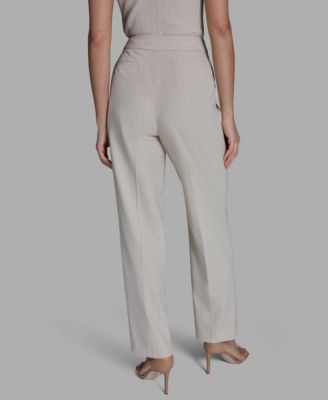 Women's Pinstripe Pleated Mid Rise Pants