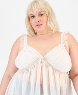 Trendy Plus Size Lace-Trim High-Low Top