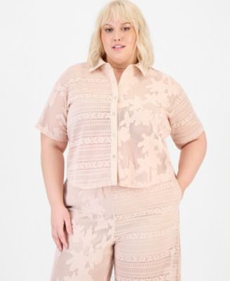 Trendy Plus Size Lace Short-Sleeve Camp Shirt