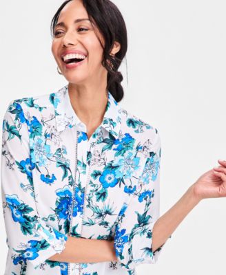 Women's Printed Rhinestone-Button Shirt