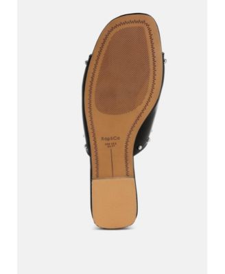 Womens Renaldi Genuine Leather Studded Slip-On Flats